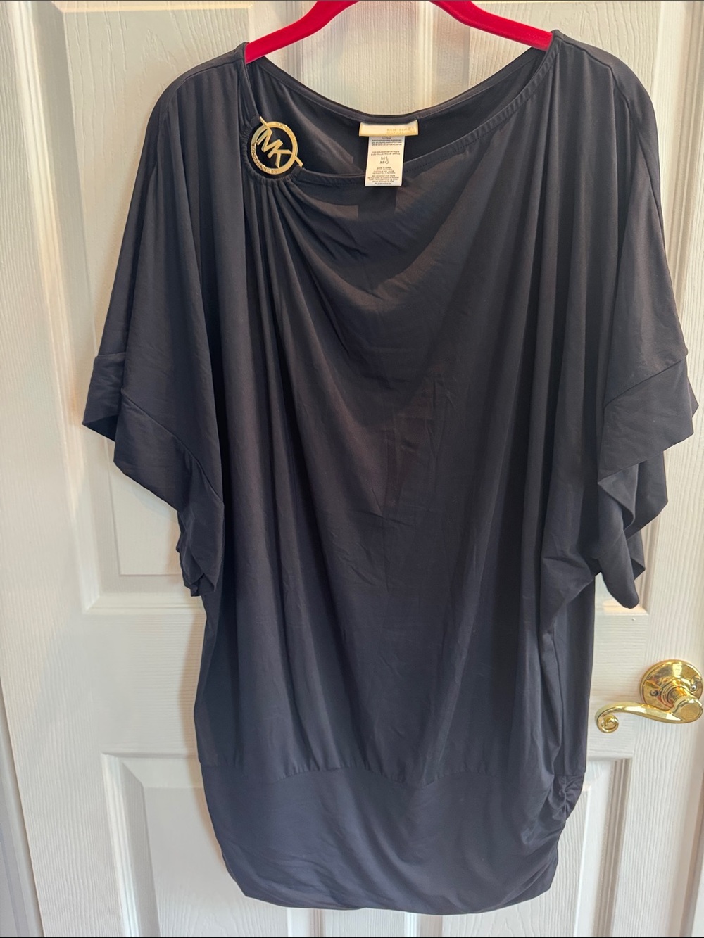 Michael Kors Black Dolman Swim Coverup/Tunic with Gold MK Emblem